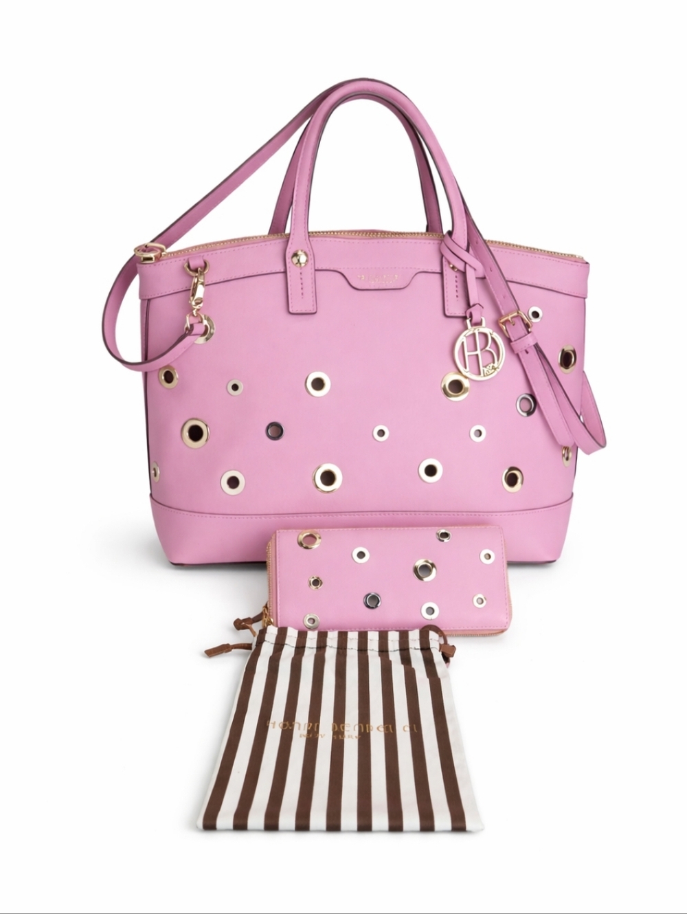 henri bendel pink grommet tote with matching wallet